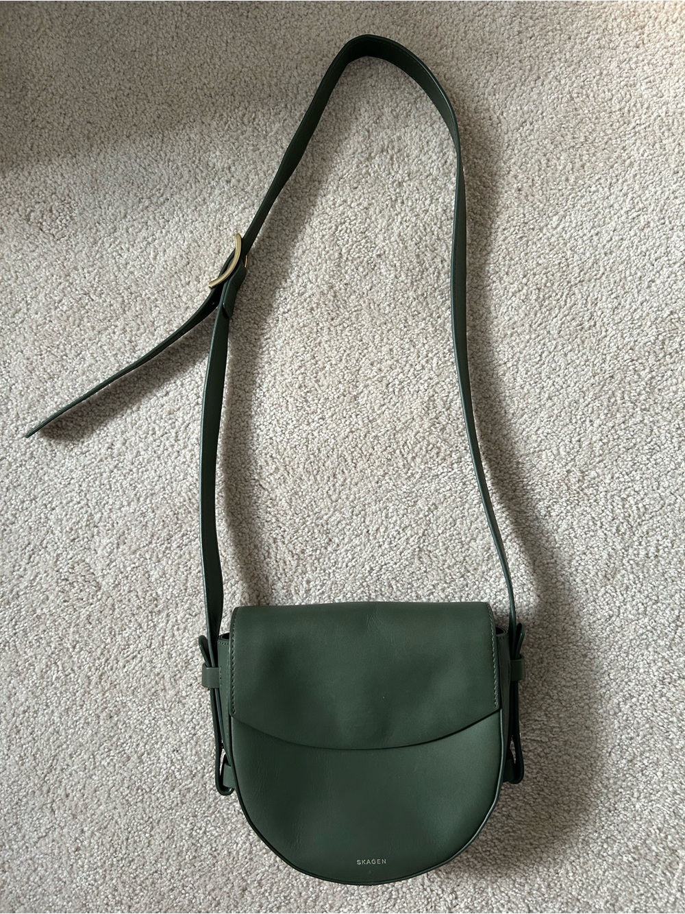 Skagen Forest Green Leather Saddle Crossbody Bag